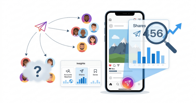 Instagram Insights showing post shares analytics data