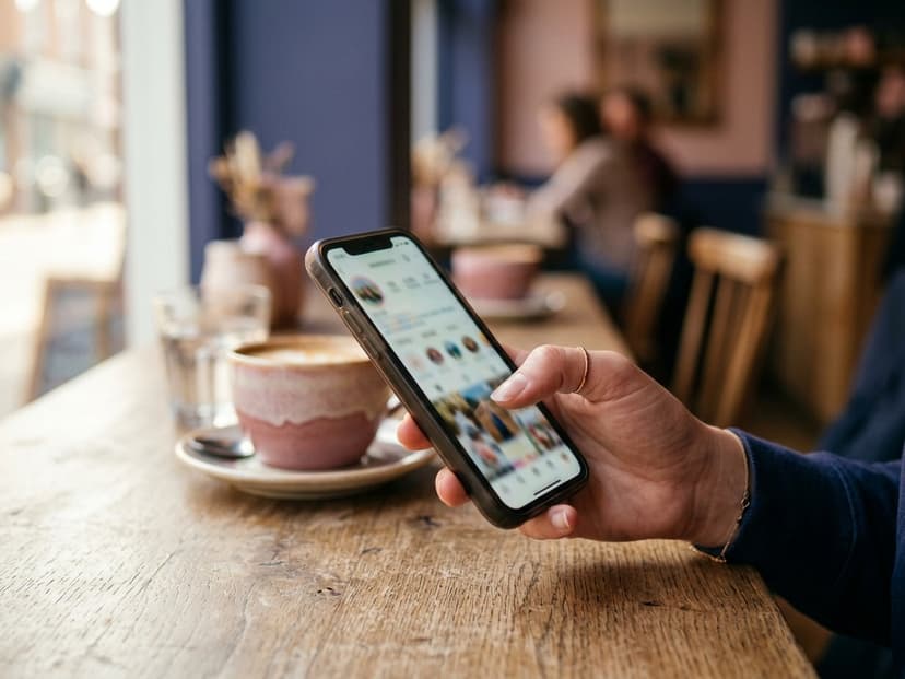 Hand scrollt auf dem Smartphone durch die Follower-Liste eines öffentlichen Instagram-Profils
