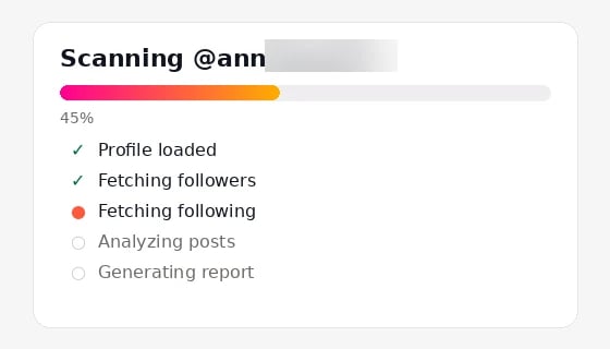 Scan-Fortschritt mit Analyse von Followern und Gefolgten