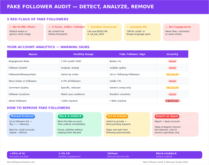Fake Instagram followers detection and removal infographic