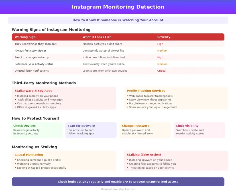 Instagram monitoring warning signs and protection infographic