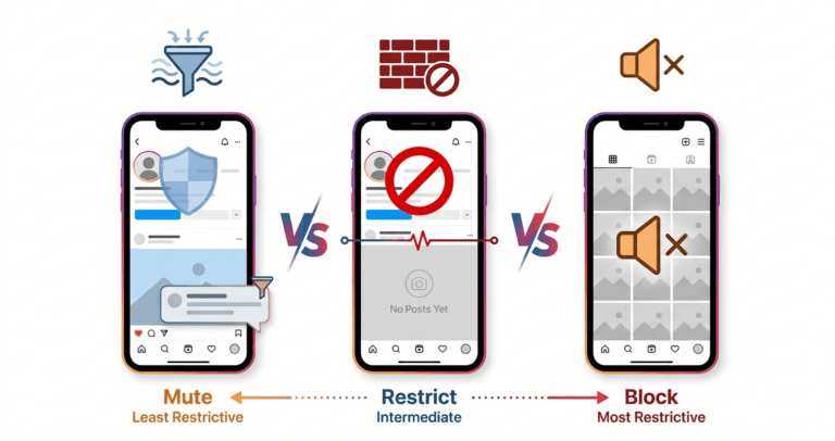Instagram Restrict Block and Mute privacy comparison