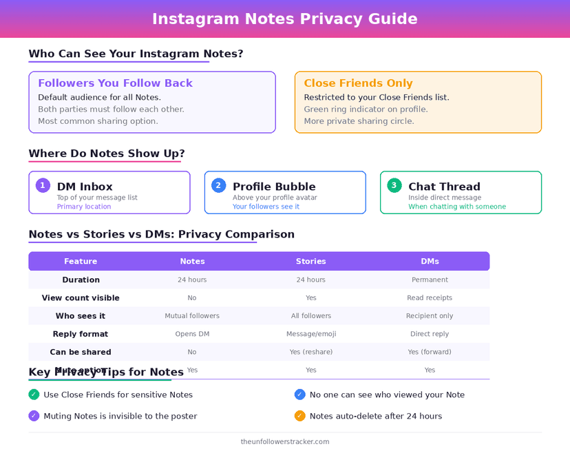 Instagram Notes privacy guide with visibility comparison table