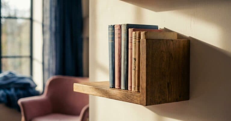 Kleines Regal mit fünf sorgfältig ausgewählten Büchern