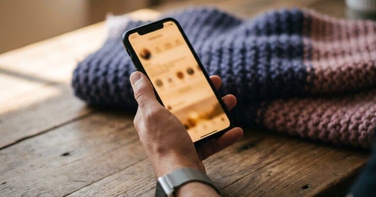 Hand hält ein Smartphone mit geöffnetem Instagram-Feed – Symbolbild für die Frage, wer einem auf Instagram entfolgt ist