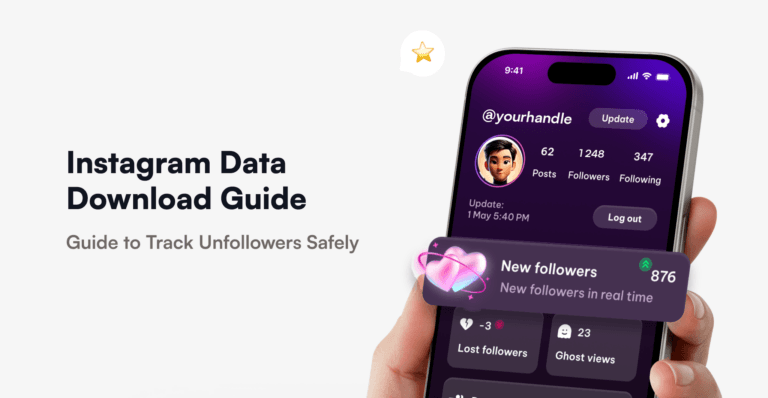 Unfollowers Tracker app mockup showing a placeholder Instagram profile and follower stats