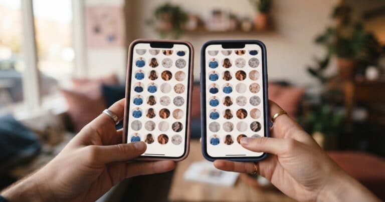 Two phones side by side showing profile pictures that appear on both screens