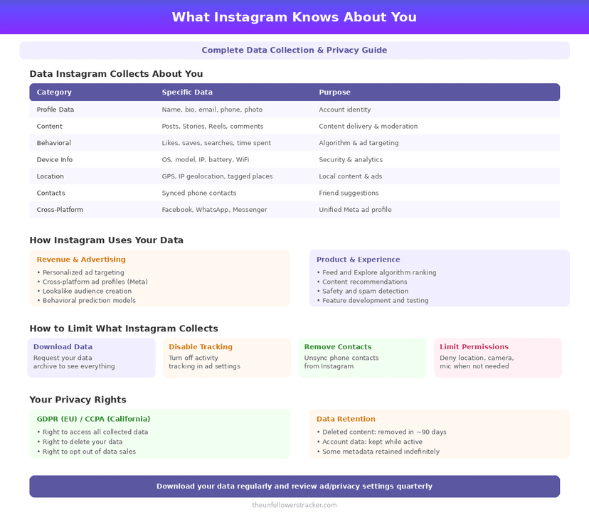 Instagram data collection and privacy controls infographic