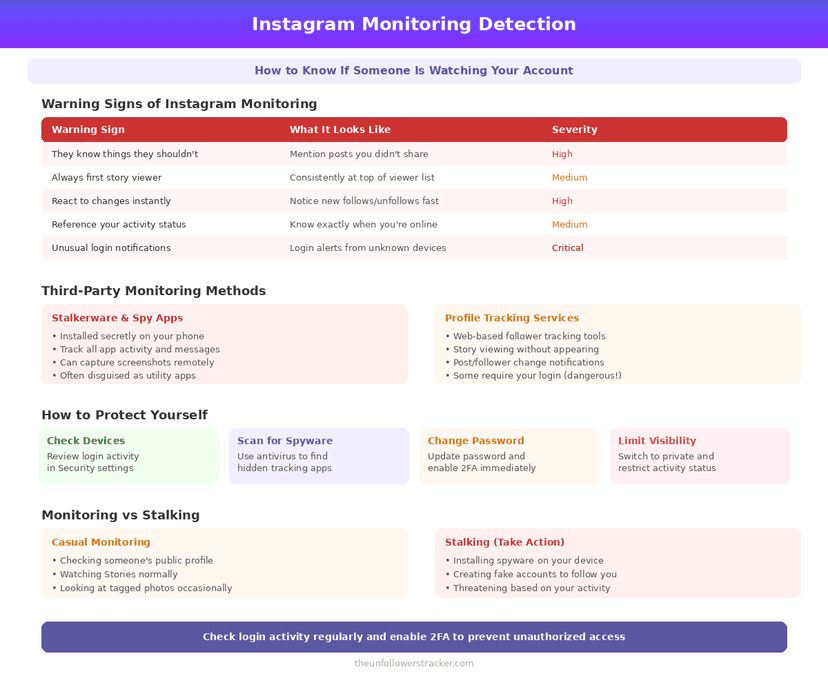 Instagram monitoring warning signs and protection infographic