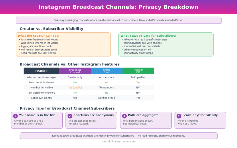 Instagram broadcast channels privacy breakdown infographic