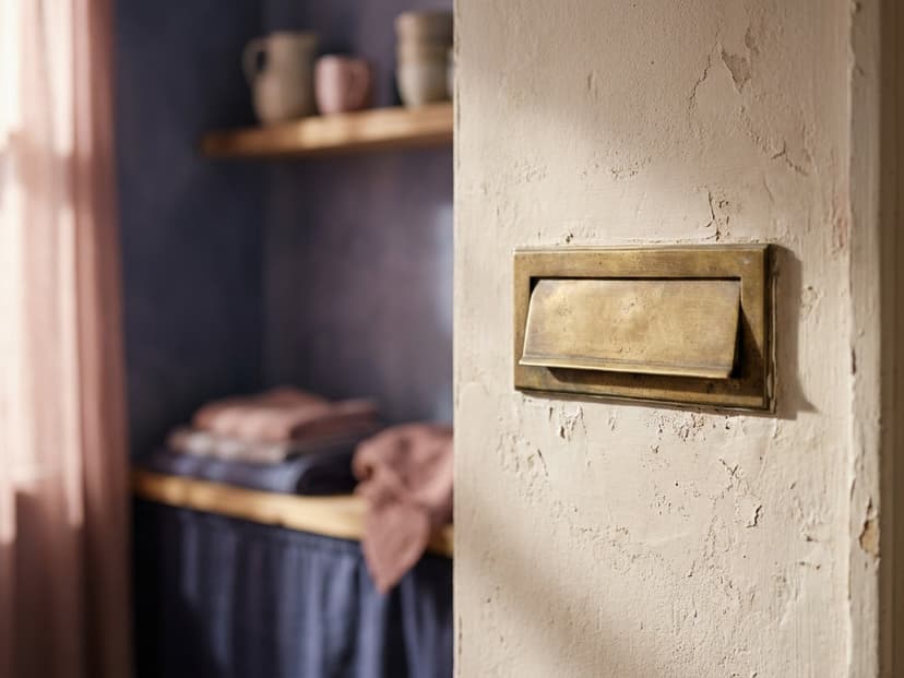 Briefkasten mit geschlossener Klappe an einer hellen Wand