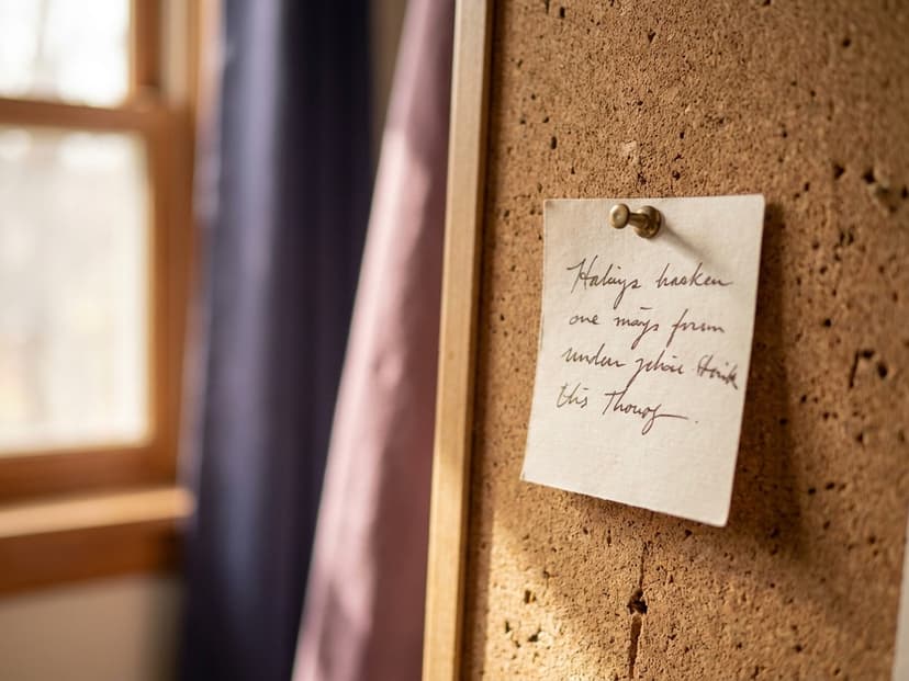 Kurze handschriftliche Notiz an einer Pinnwand