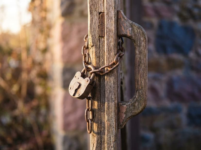 Solides Vorhängeschloss an einem Holztor