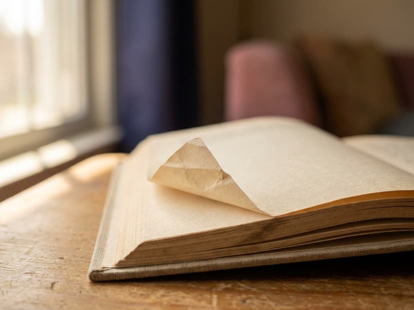 Umgeknickte Seitenecke in einem aufgeschlagenen Buch