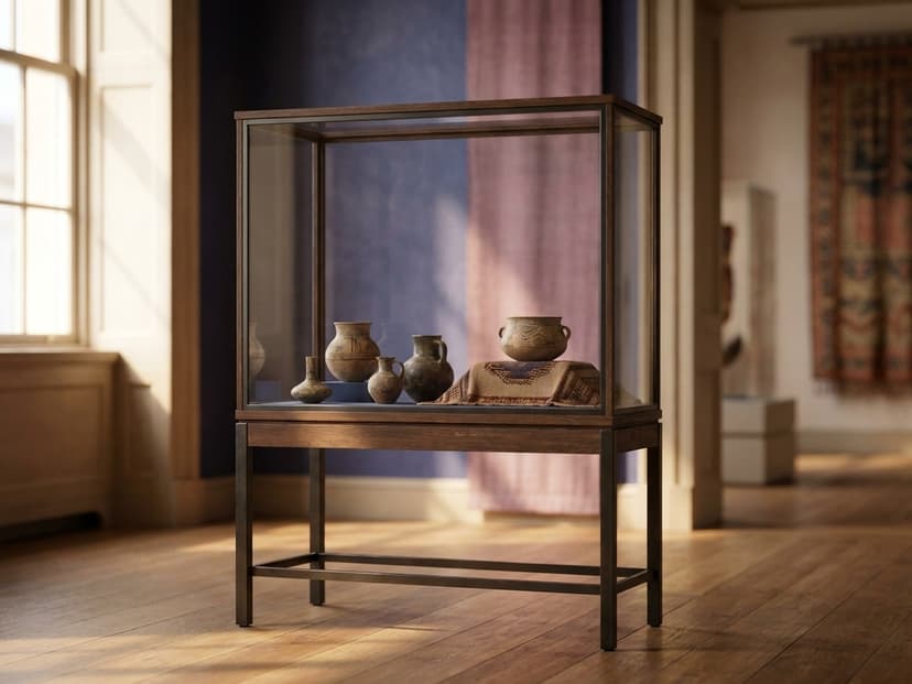 Beleuchtete Museumsvitrine ohne Besucher