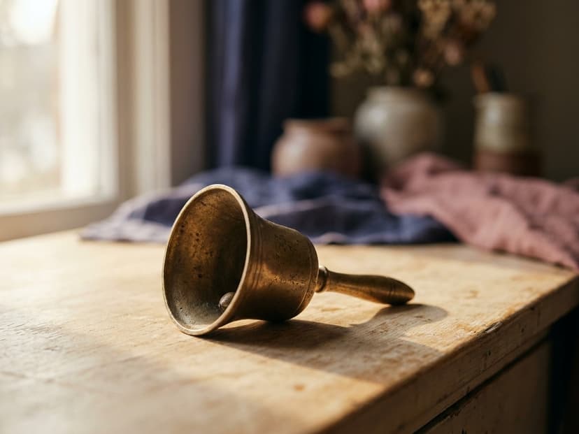 Kleine Messingglocke liegt umgekippt auf dem Schreibtisch