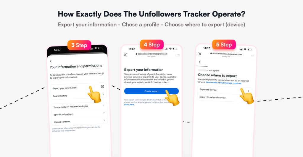 Instagram download tool your information screen showing how to export followers data