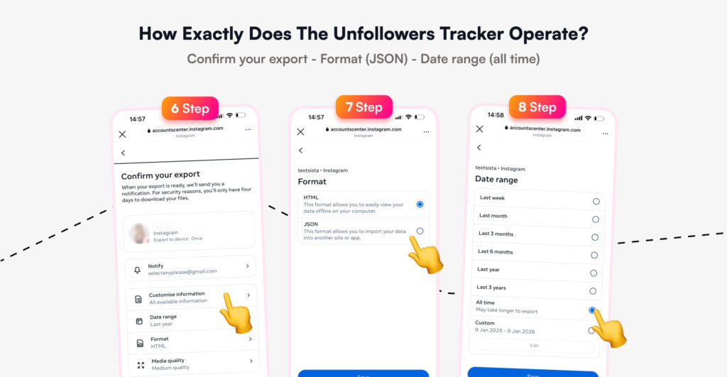 Instagram data export for unfollowers tracker tool
